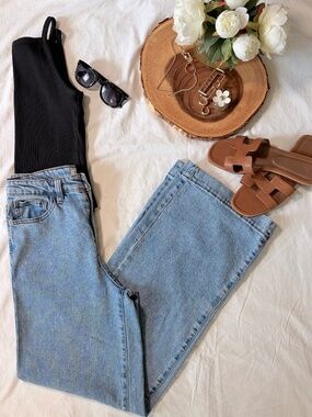 OAT New York Wide Leg Jeans Women’s 4/27 Light Wash Stretch Denim High Rise